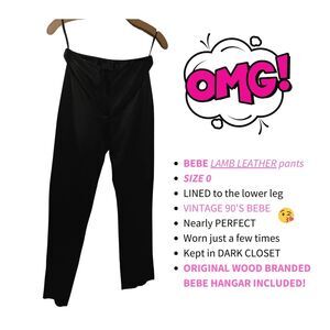 Bebe Vintage 100% Genuine Authentic Black Soft Leather Biker Pants Women Size 0